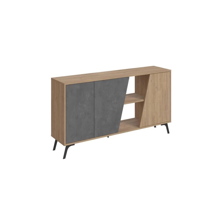 Madia Moderna Credenza Fiona 150x36x82 cm Design Anta Obliqua Grigio Retrò e Zaffiro di Quercia