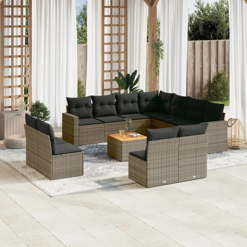 Set Divani da Giardino 12 pz con Cuscini Grigio in Polyrattan 3256515