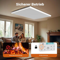 Riscaldamento a soffitto 660 W, pannello per riscaldamento a infrarossi con luce LED e termostato, 108 x 63 x 3,5 cm