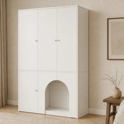 Armadio guardaroba a 3 ante con barra appendiabiti e ripiani, design ad arco, bianco, 120 × 50 × 200 cm