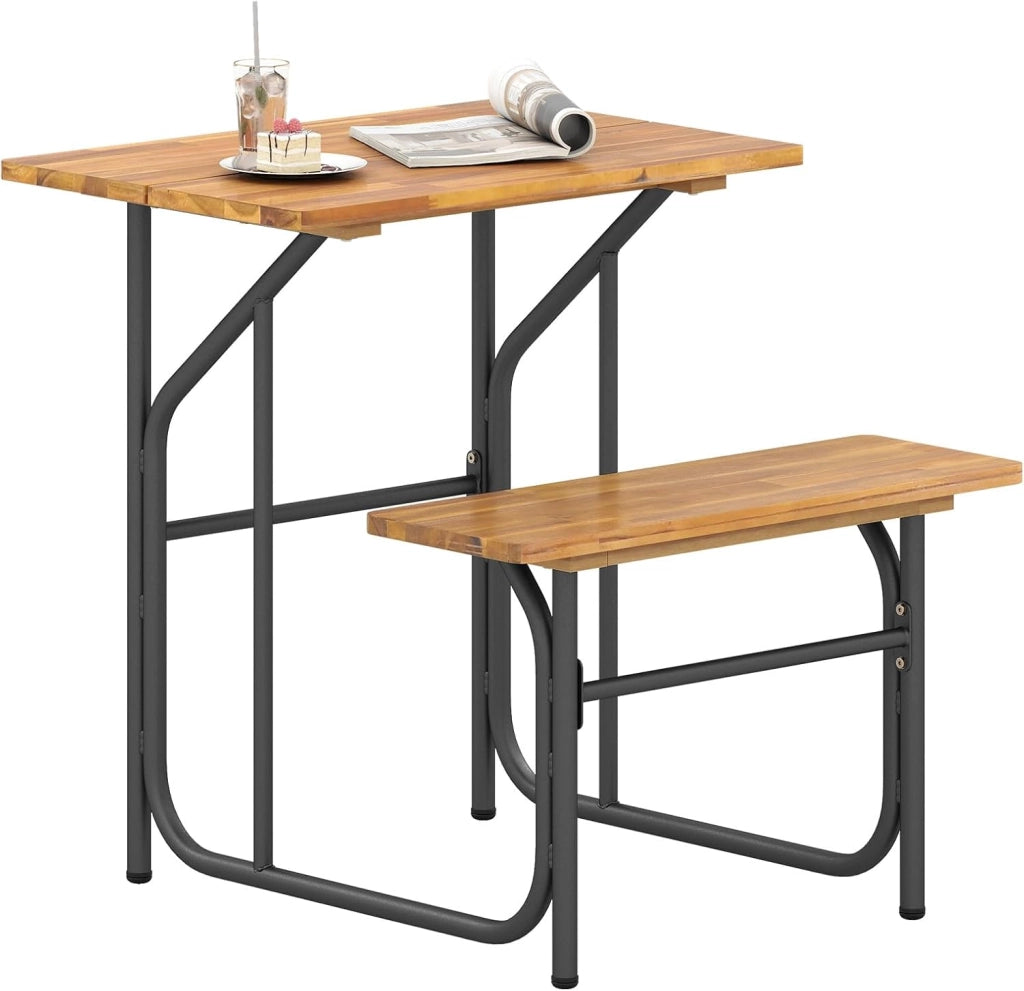Panca da tavolo da picnic mezza per 1 persone, set tavolo da pranzo e panca in legno di acacia con struttura in metallo robusta, per patio, veranda, giardino, cortile posteriore