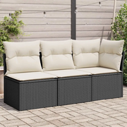 Divano da Giardino a 3 Posti con Cuscini-Sofa da Giardino-Divano da esterno Nero in Polyrattan 440026