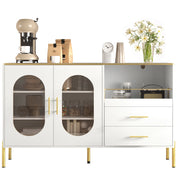 Credenza e Madia con 2 Cassetti e 2 Ante in Vetro; Passacavi; Stile Moderno; in MDF; Bianco; 140??38??90 cm