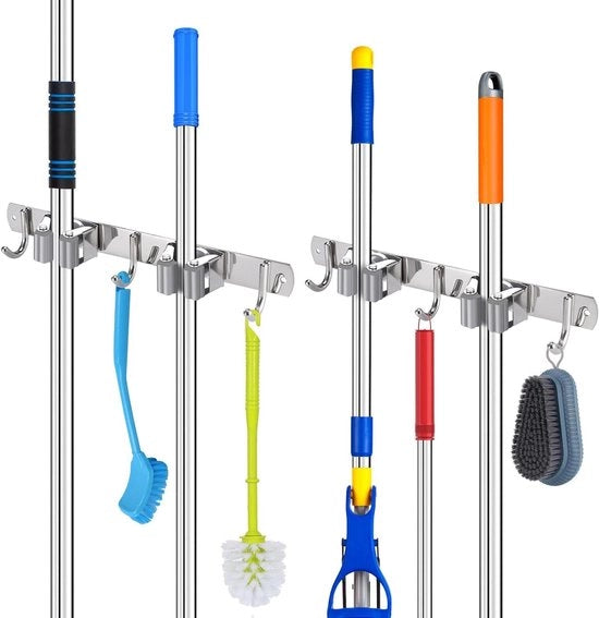 Set di Orrori per Pennelli 304 Acciaio Inossidabile con 3 Orecchioni e 2 Ganci per Cucina Bagno Giardino Casa Garage (grigio) - Set da 2