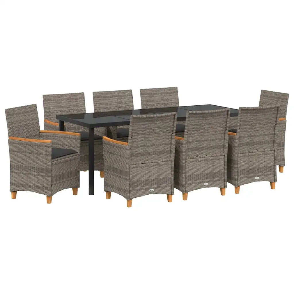 Set da Pranzo per Giardino 9 pcs Grigio polyrattan 3381099