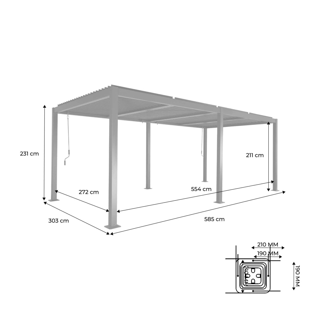 Pergola bioclimatica 3x6m in alluminio e acciaio, lamelle orientabili,