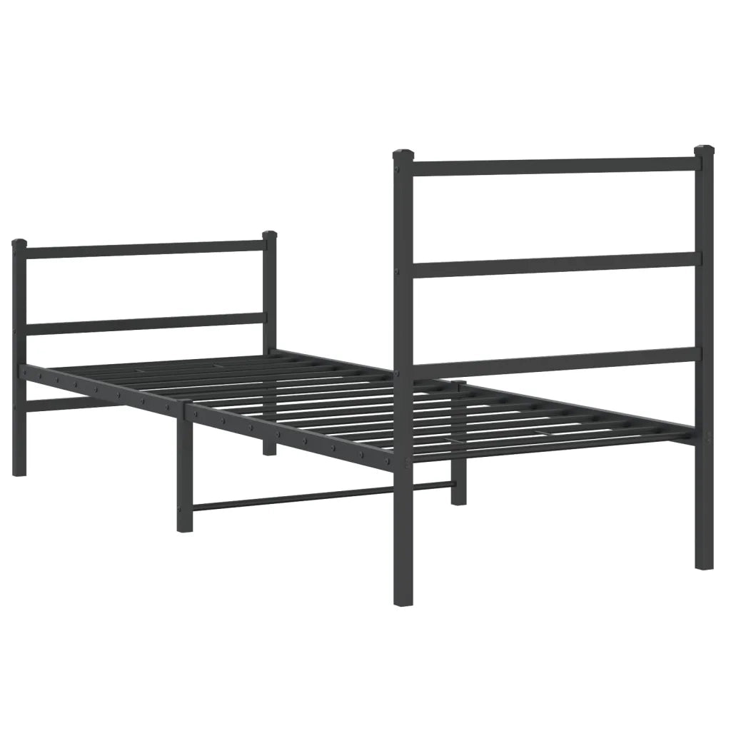 Letto singolo | Letto per adulti | Giroletto con Testiera e Pediera Metallo Nero 80x200 cm