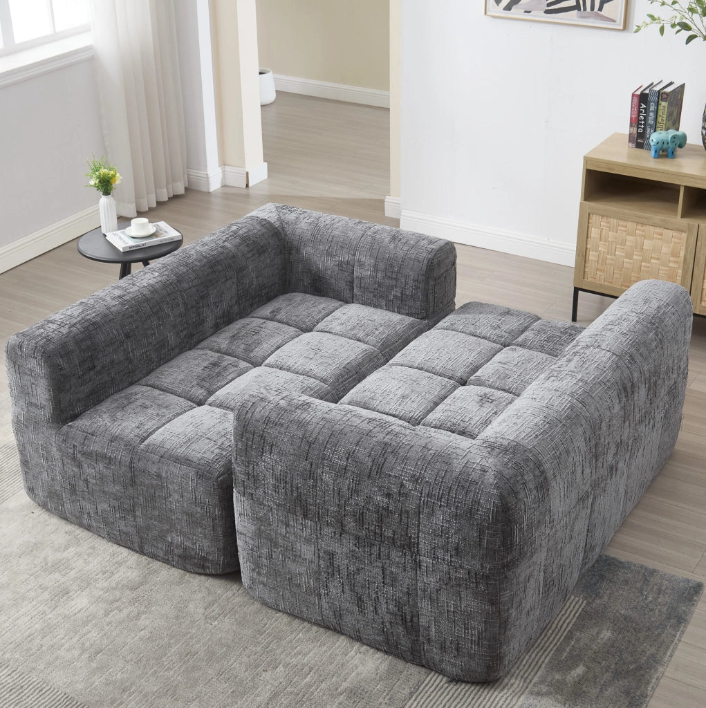 Divano chaise longue in ciniglia grigio con tasche laterali