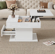 Tavolino da caffè quadrato 70x70x45 cm con piano sollevabile e rotazione 360°; bianco lucido