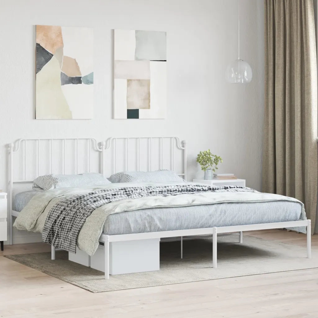Letto matrimoniale | Letto per adulti | Giroletto con Testiera Metallo Bianco 200x200 cm