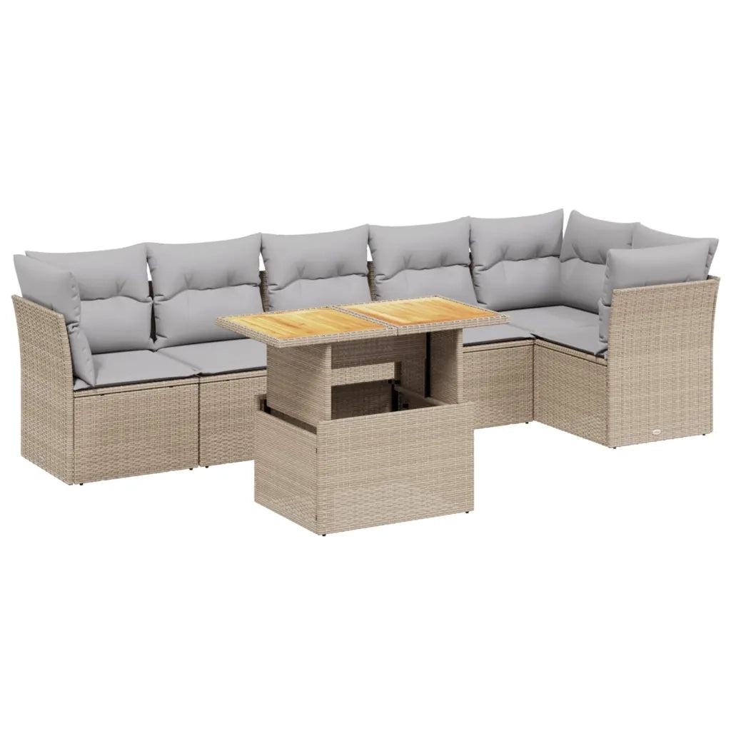 Set Divani da Giardino 7 pz con Cuscini Beige in Polyrattan 3270842