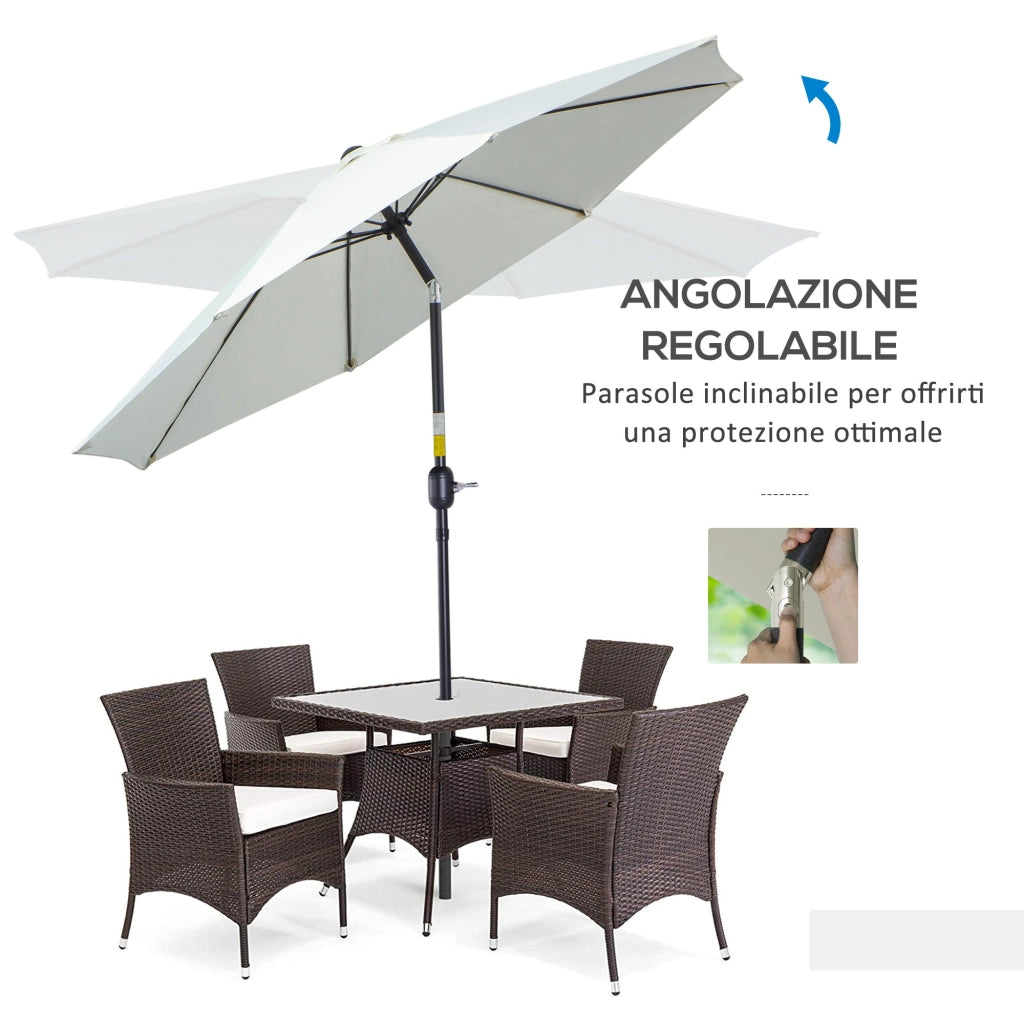 Ombrellone Rotondo e Regolabile Ø265x240 cm in Poliestere Metallo e Fibra di Vetro Crema
