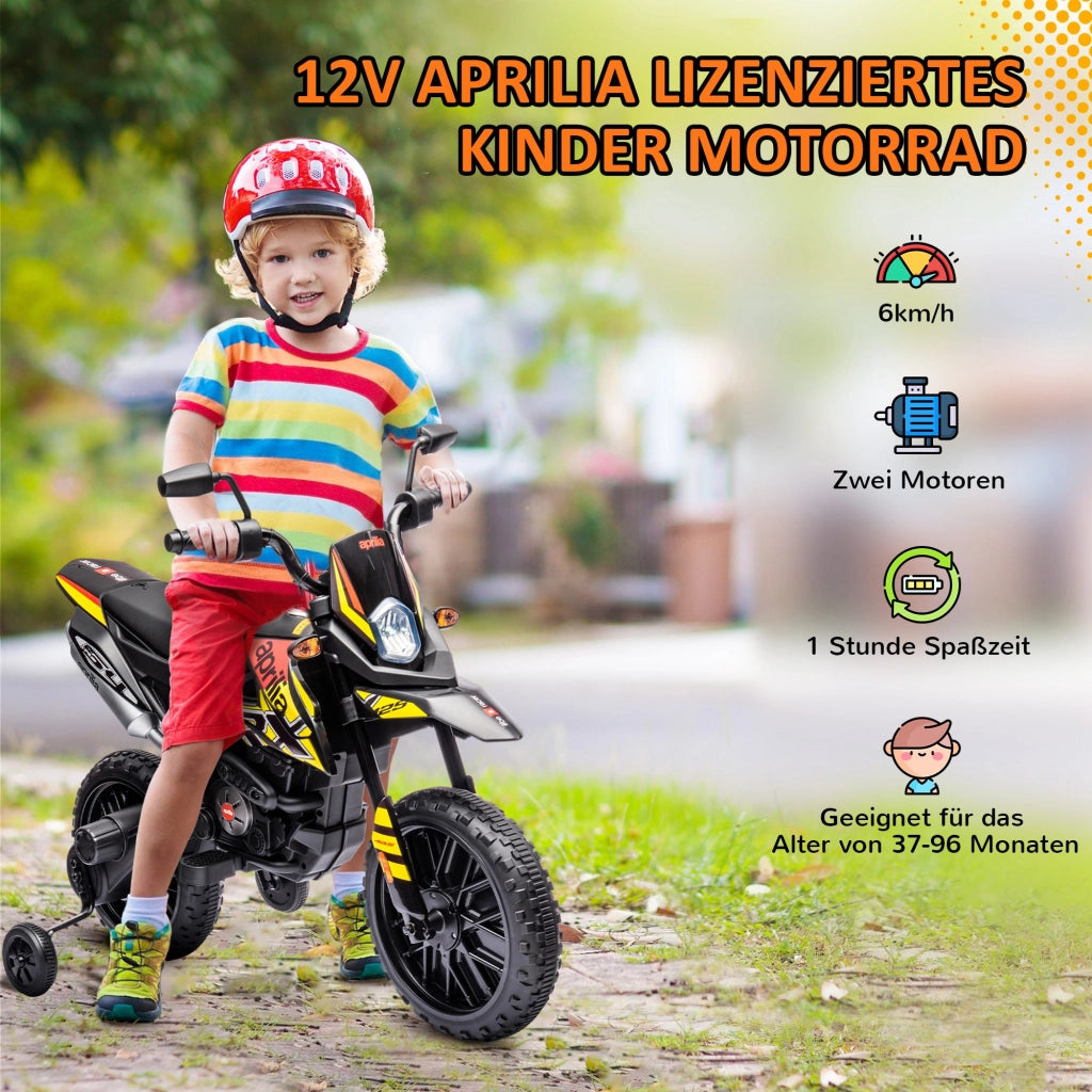 Motocicletta Elettrica per Bambini con Ruote di Supporto e Luci LED ¨C zephmum ¨C Giallo