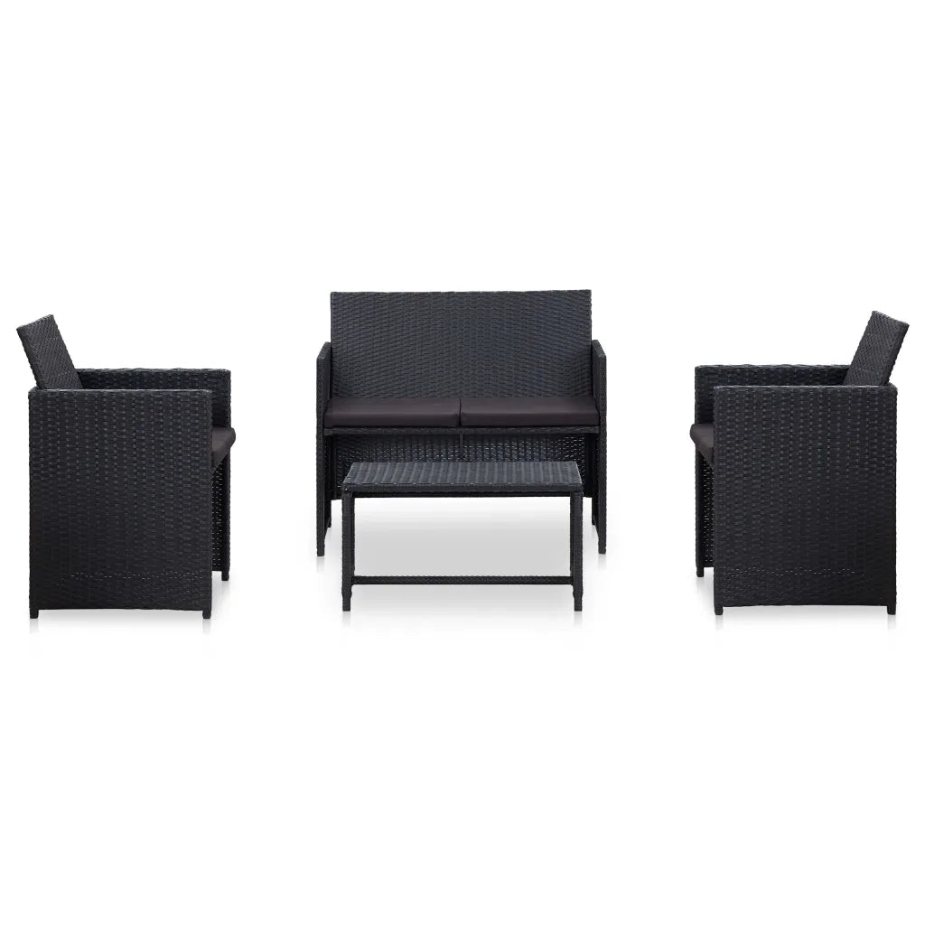 Set Divani da Giardino 4 pz con Cuscini in Polyrattan Nero 46390