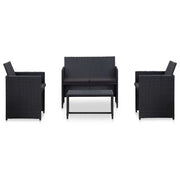 Set Divani da Giardino 4 pz con Cuscini in Polyrattan Nero 46390