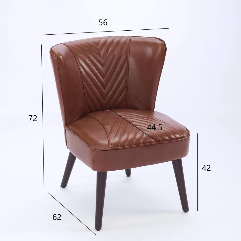 Poltrona Lounge senza Braccioli con Cuciture Diagonali a 45° e Struttura Stabile, in Pelle e Legno, Marrone