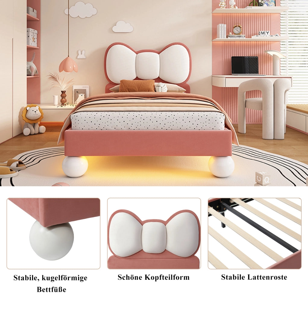 Letto singolo imbottito per bambini 90x200 cm beige e rosa