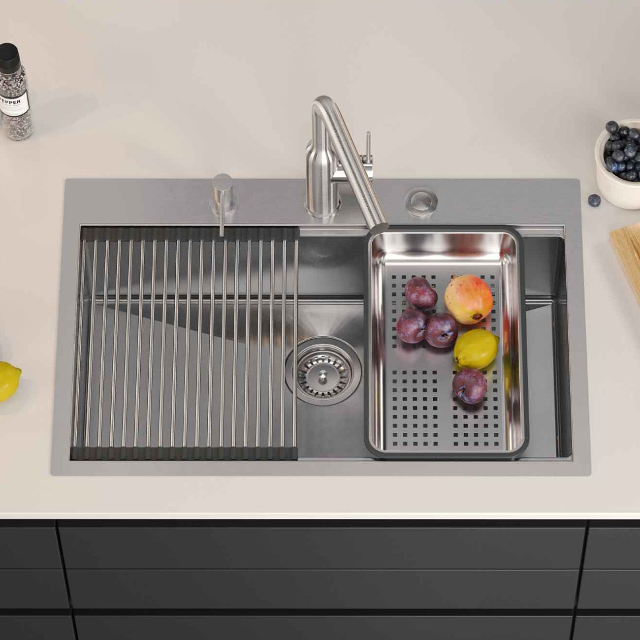 Lavello In Acciaio Burt 110 Workstation Brush Nickel