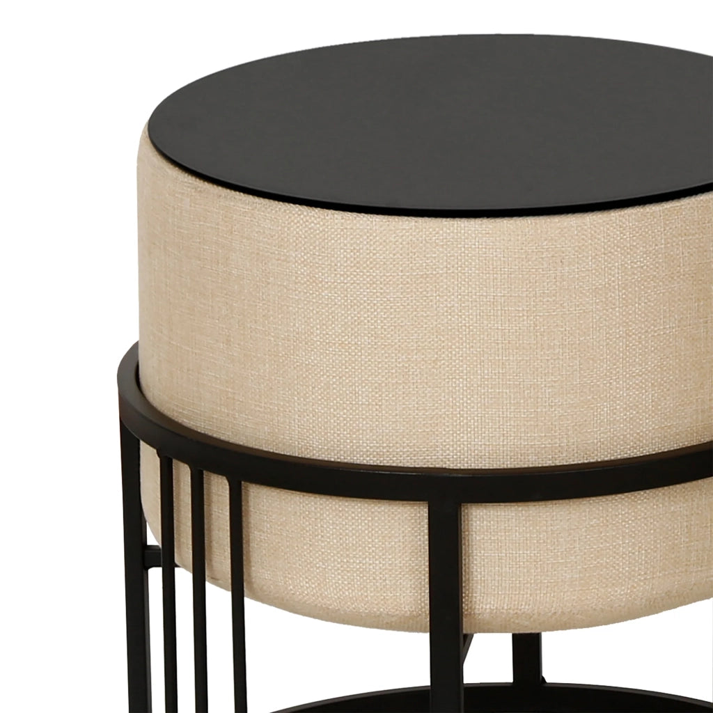 Set di 2 pouf impilabili design moderno e senza tempo multifunzionali rotondi beige 03_0009693