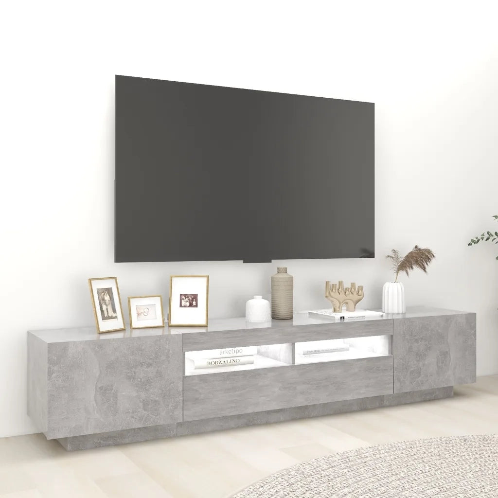 Mobile Porta TV con Luci LED-Credenza TV Grigio Cemento 200x35x40 cm