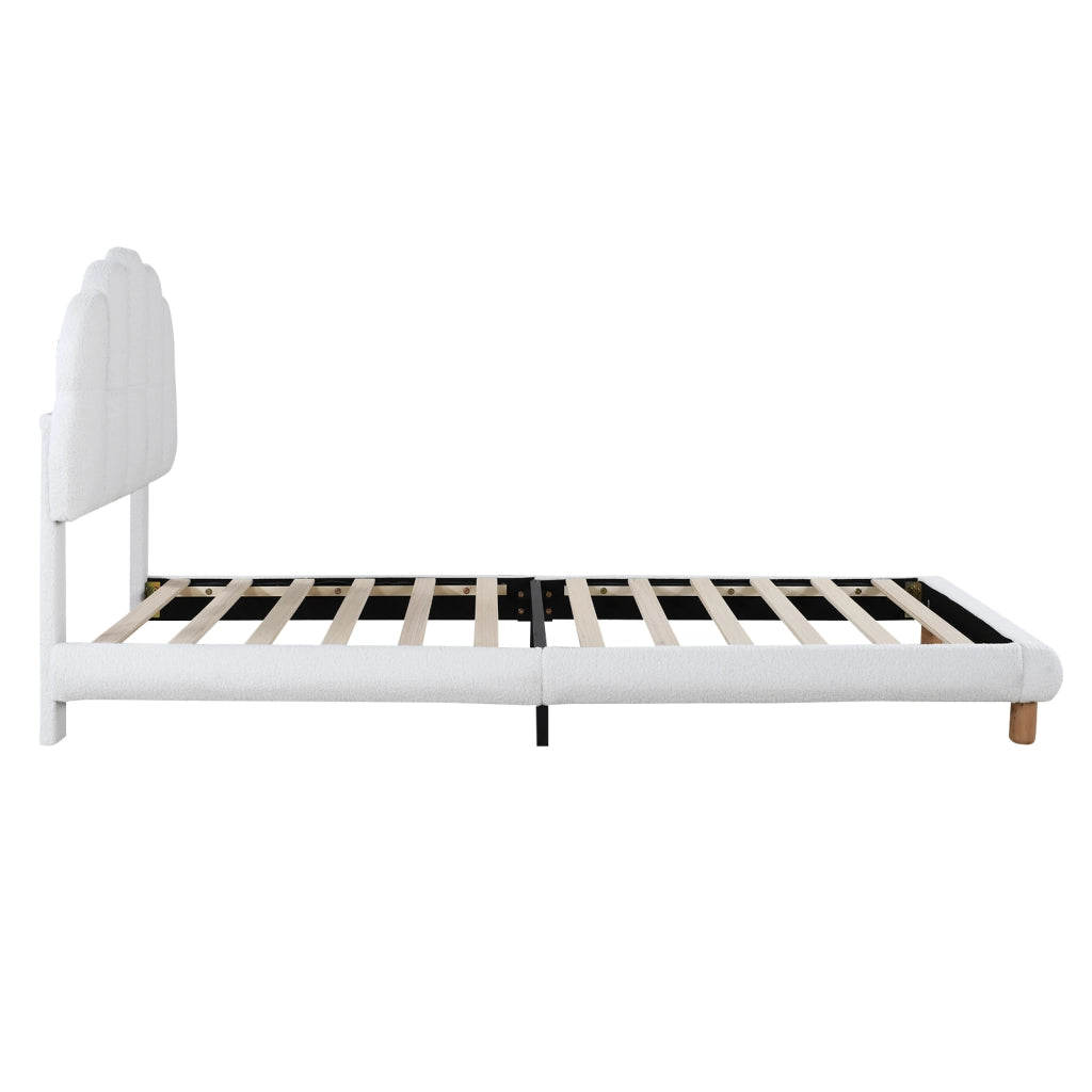 Letto per Bambini Letto Singolo 90×200 cm con Testiera Regolabile e Tessuto Bouclé; senza Materasso; Bianco