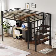 Letto a soppalco 140x200 in metallo con scala integrata e spazio contenitivo sottostante
