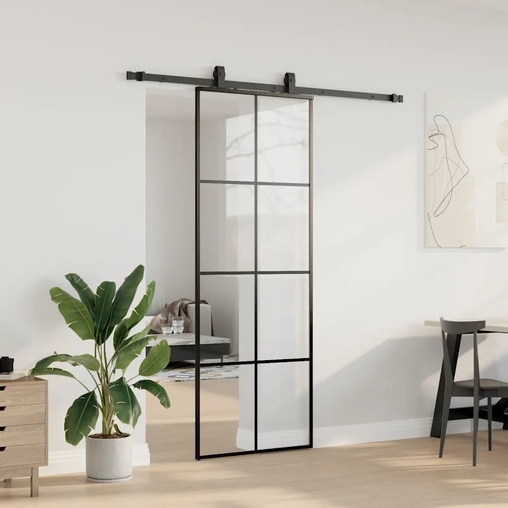 Porta Scorrevole con Ferramenta Nera 76x205 cm in Vetro ESG 3375802
