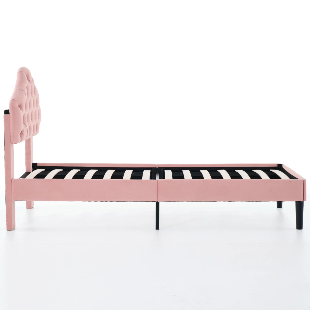 Letto imbottito in velluto rosa dimensioni 90x200 cm