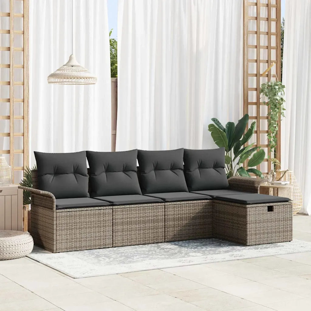 Set Divano da Giardino con cuscino 5 pcs Grigio polyrattan