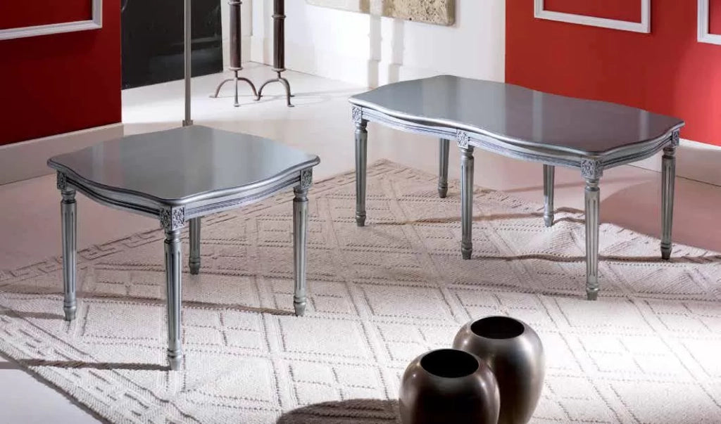 Tavolino laccato argento da salotto in legno con fregi - Mobili 2G