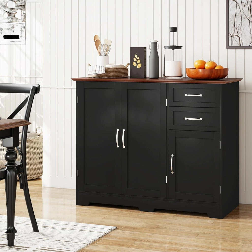 Madia Soggiorno Moderna, Credenza Cucina Isola, Armadietto a Buffet con 2 Cassetti e Ripiano Regolabile,Mobiletto Armadietto Multiuso per Soggiorno, Cucina, Ufficio，100x40x78 cm (Nero)