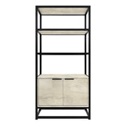 Edo - Scaffale Libreria a Muro 76x162,5x33,5 cm 3 Ripiani con Mobiletto 2 Ante in Legno Bleach Struttura in Metallo Nero