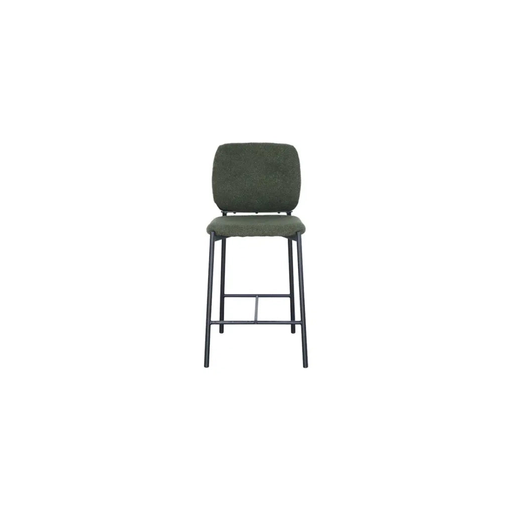 Sedia da bancone RITA – Tessuto verde – Gambe in metallo nero – Altezza 99 cm – Stile design/industriale