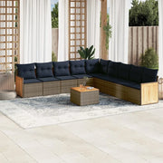 Set Divani da Giardino 10 pz con Cuscini Grigio in Polyrattan 3227748