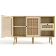 Buffet commode con 1 cassetto e 2 ante magnetiche cannage in rattan sulle ante, ripiani regolabili - Xylo