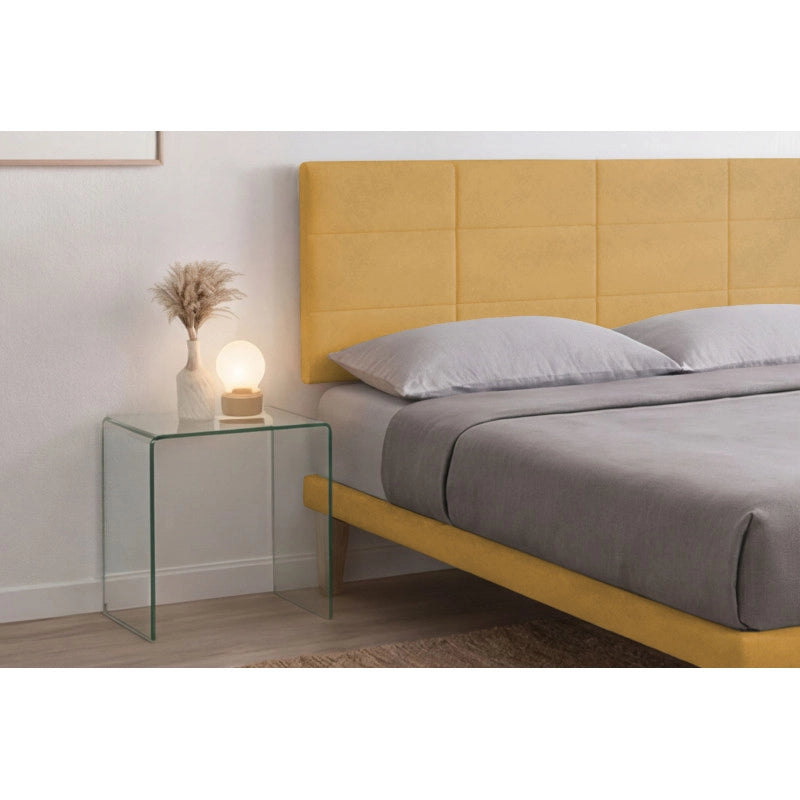 Letto imbottito Letto Matrimoniale alla Francese 140x200 cm Square - Con rete,Microfibra,Ocra