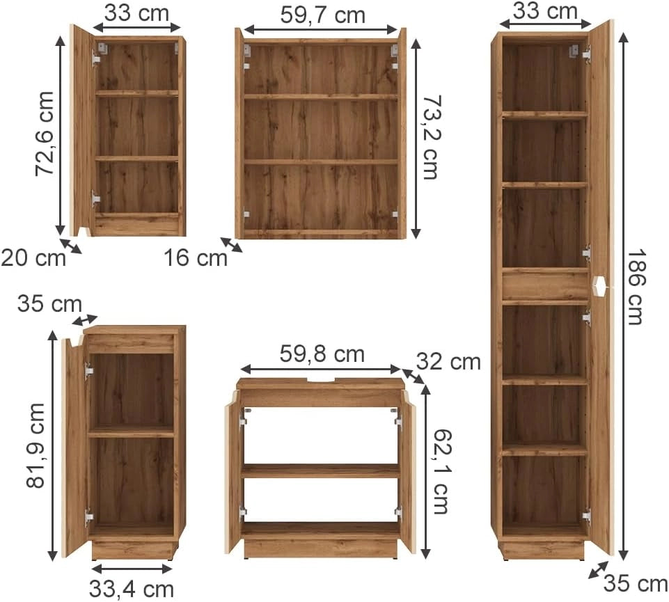 Set di mobili da bagno Lotta, Cachemire, 59.8 cm, composto da mobile sottolavabo, specchiera, colonna, base media e pensile