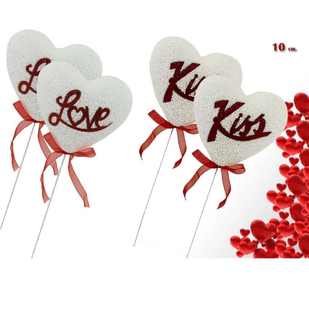 Trade Shop - Set 2 Cuori Polistirolo Stand 69086 Scritte San Valentino Modelli Assortiti 10cm -