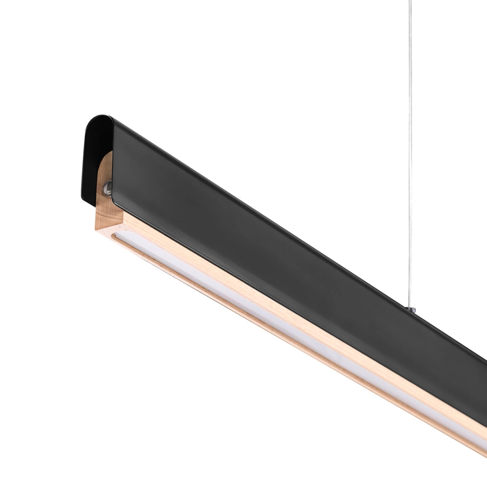 Lampada a sospensione a LED, base in ferro nero paralume in legno, stile scandinavo dimmer da soffitto lunghezza del cavo regolabile
