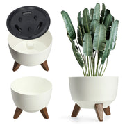 Vaso da fiori KADAX, fioriera, coperchio, gambe, inserto, supporto per fiori, 33 cm, bianco, ciotola rotonda