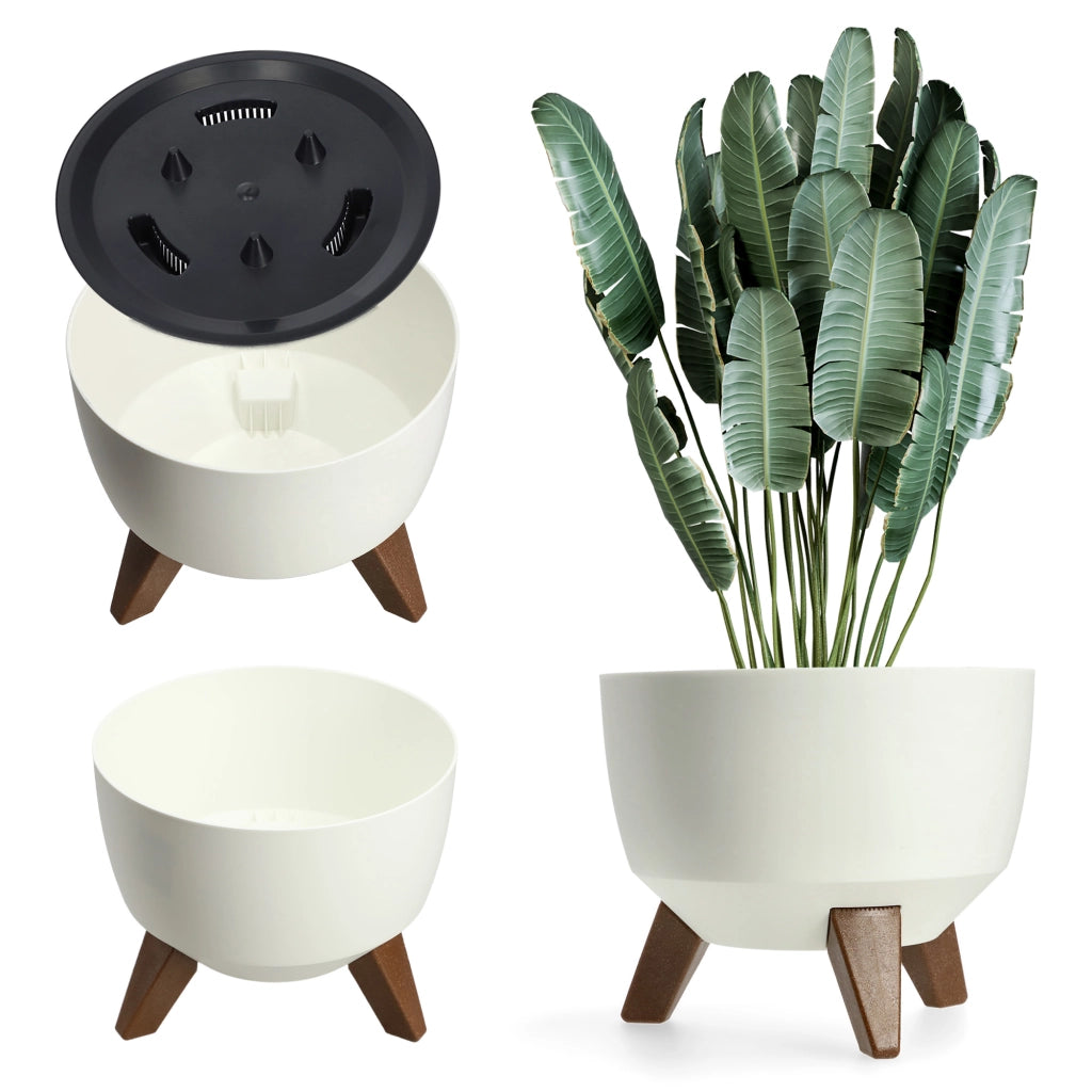 Vaso da fiori KADAX, fioriera, coperchio, gambe, inserto, supporto per fiori, 33 cm, bianco, ciotola rotonda