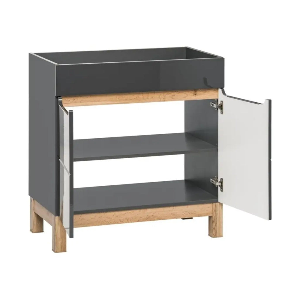 Mobile sottolavabo da bagno ERMANO - Finitura in legno e grigio lucido, 60 cm