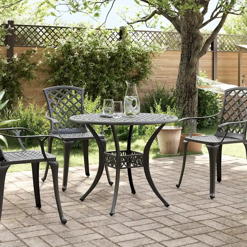 Tavolo da Giardino Nero Ã˜90x75 cm in Alluminio Pressofuso