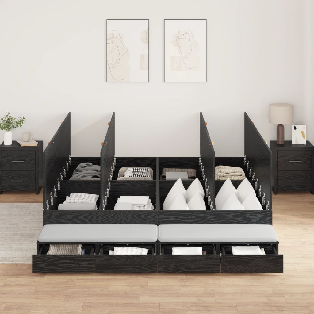 Struttura letto contenitore Nero Rovere 200x200 cm