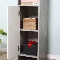 kleankin Colonna Bagno con 2 Armadietti e 2 Vani Aperti in Legno Effetto Cemento, 30x30x180cm