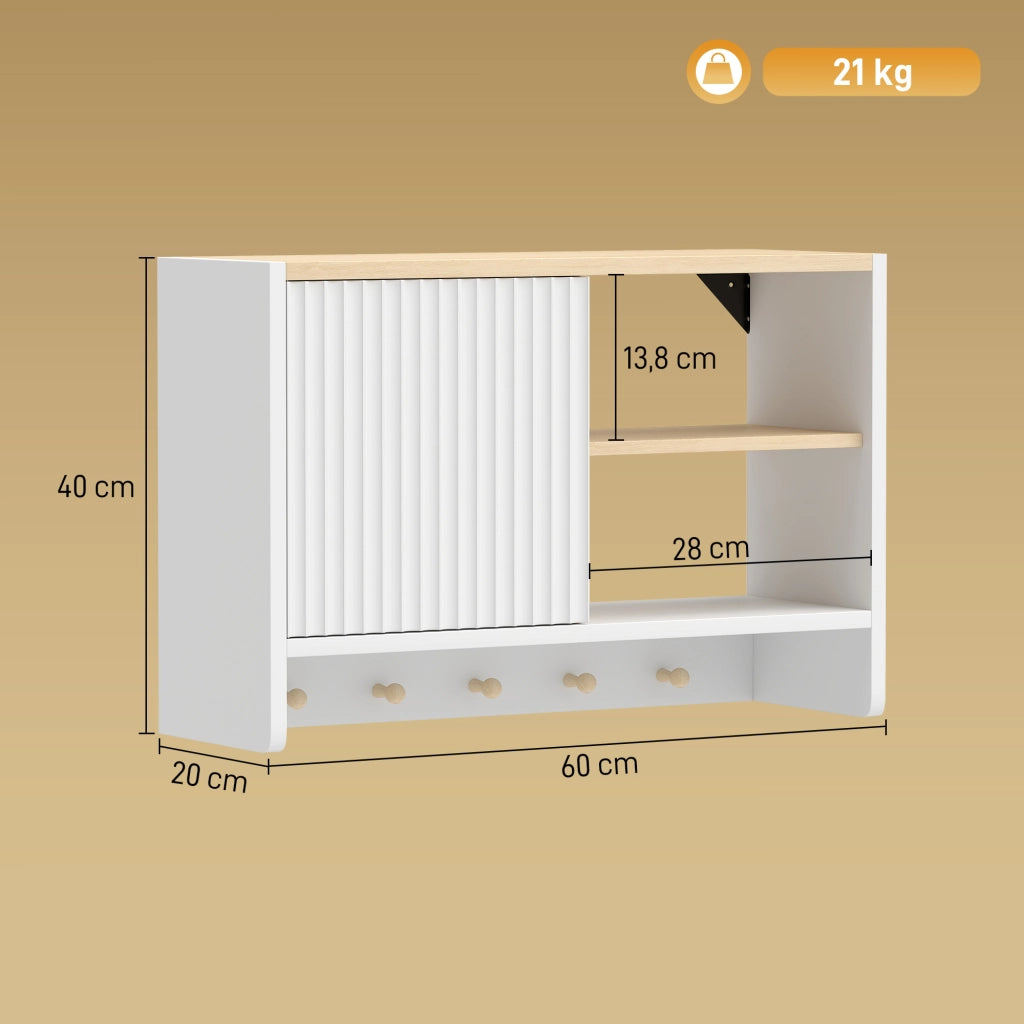 Armadietto da bagno sospeso con ante, ripiani e 5 ganci ¨C zephmum ¨C bianco 60x30x30