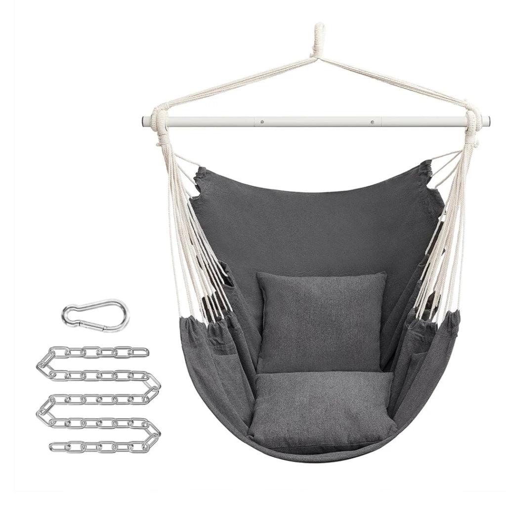 Sedia sospesa comoda seduta a dondolo per la casa con 2 cuscini catena in metallo capacità di carico 150 kg uso interno/esterno soggiorno/camera da letto grigio 12_0005926