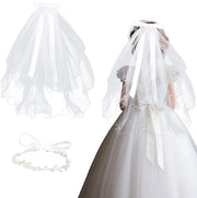 Set di veli per comunioni - Velo in tulle bianco 55x80cm - Fiore a raggiera - Velato religioso - Accessori per cerimonie - Stile elegante - Velo da comunioni