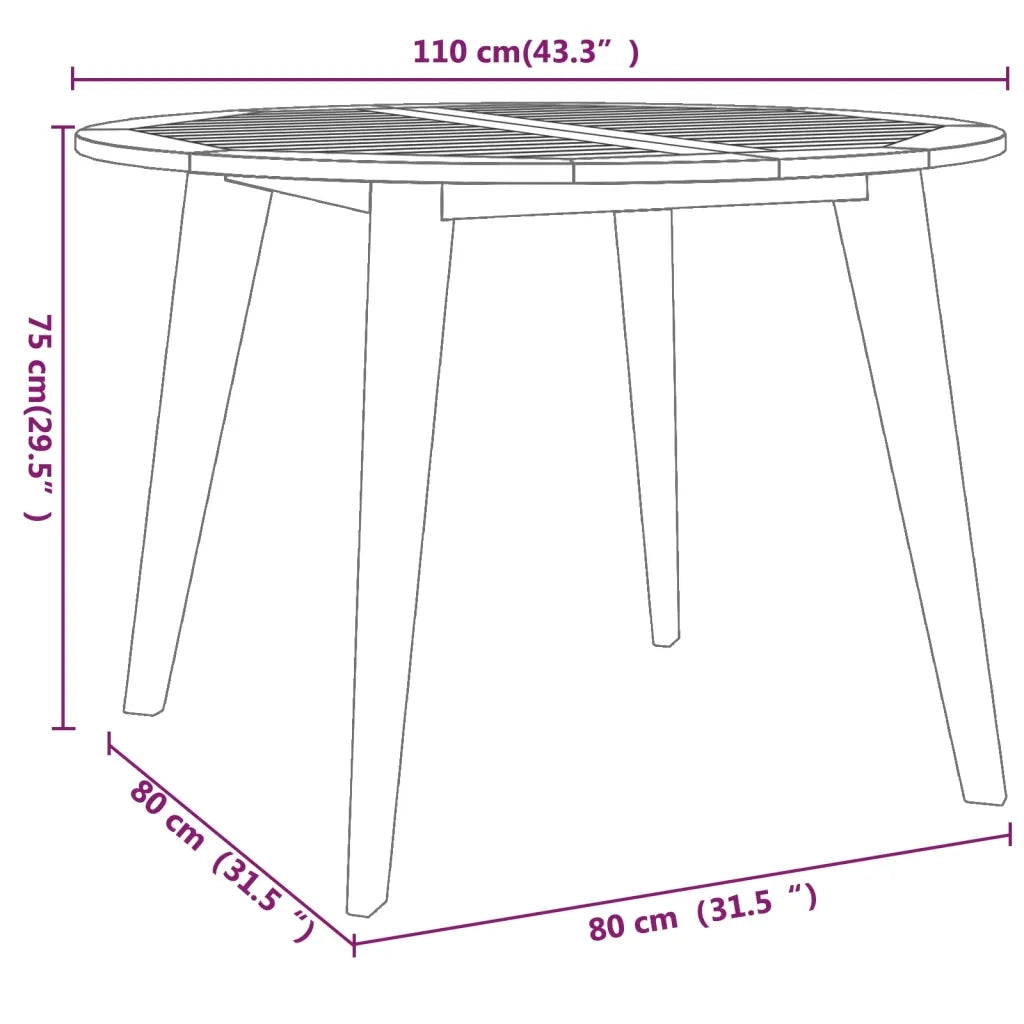 Tavolo da Giardino Ø110x75 cm in Legno Massello di Acacia 310301