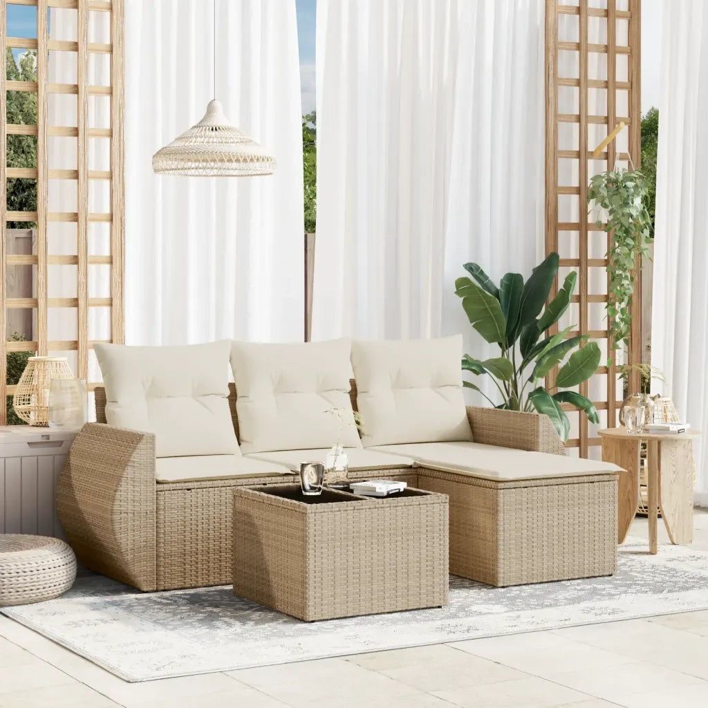 Set Divano da Giardino 5 pz con Cuscini Beige in Polyrattan 3253615